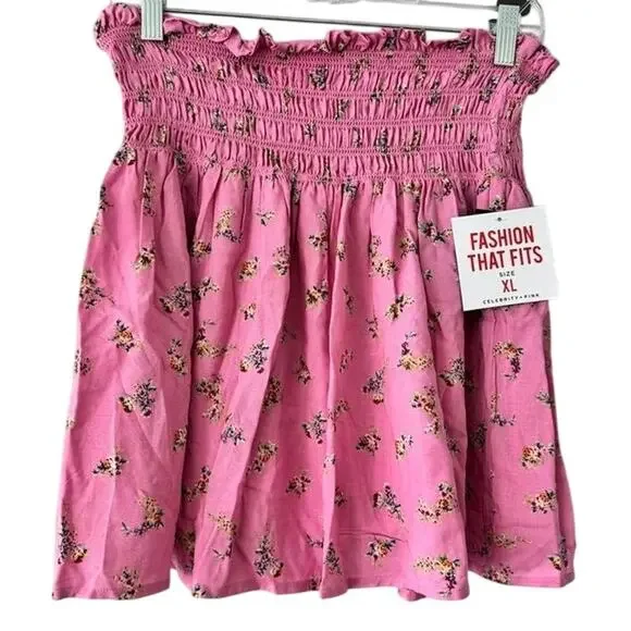 Celebrity Pink Floral Smocked Halter Top Pink Ruffle Stretch NWT XL - Picture 1 of 8